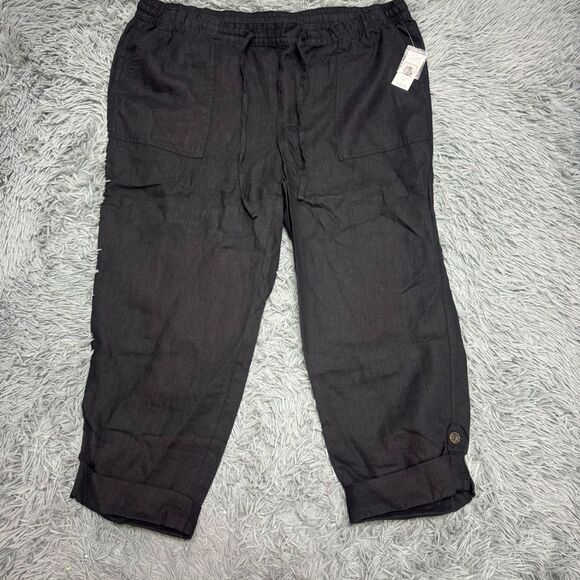 Lord & Taylor 100% Linen Black Capri Pants Size 0x NWT - Picture 1 of 9
